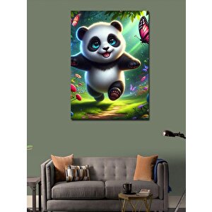 Kanvas Tablo Sevimli Panda Ve Kelebekler 100x140 cm