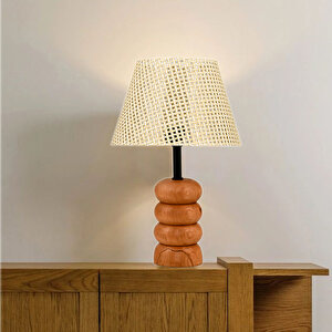 Evlight Natural Ahşap Ayaklı Rattan Kumaş Abajur