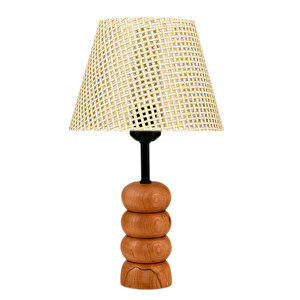 Evlight Natural Ahşap Ayaklı Rattan Kumaş Abajur