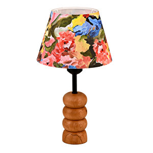 Evlight Natural Ahşap Ayaklı Rattan Kumaş Abajur