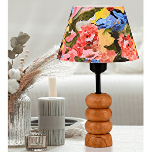 Evlight Natural Ahşap Ayaklı Rattan Kumaş Abajur