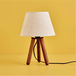 Evlight Wood Ahşap Keten Kumaş Başlıklı Abajur