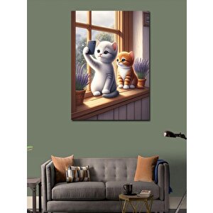 Kanvas Tablo Selfie Çekilen Kediler 100x140 cm