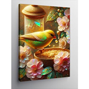 Kanvas Tablo Çiçekler Ve Mısır Yiyen Kuş 100x140 cm