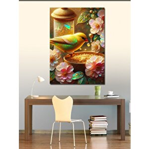 Kanvas Tablo Çiçekler Ve Mısır Yiyen Kuş 100x140 cm