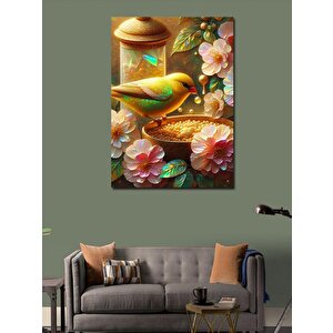 Kanvas Tablo Çiçekler Ve Mısır Yiyen Kuş 100x140 cm