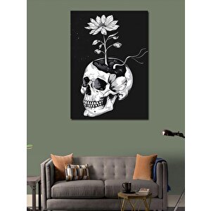 Kanvas Tablo Siyah Beyaz Kurukafa Ve Çiçek 100x140 cm