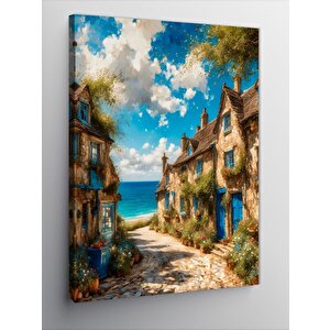 Kanvas Tablo Sahil Ve Çicekli Evler 70x100 cm