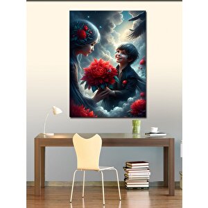 Kanvas Tablo Kırmızı Çiçek Veren Çocuk Ve Kadın