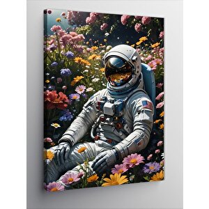 Kanvas Tablo Çiçekler İçinde Oturan Astronot