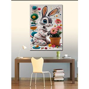 Kanvas Tablo Sevimli Tavşan Ve Çiçek 100x140 cm