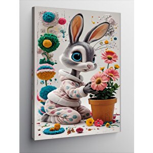 Kanvas Tablo Sevimli Tavşan Ve Çiçek 70x100 cm
