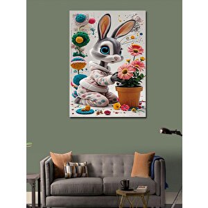 Kanvas Tablo Sevimli Tavşan Ve Çiçek 70x100 cm