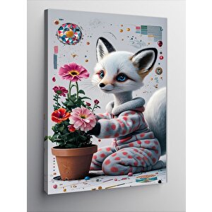 Kanvas Tablo Sevimli Tilki Ve Saksıda Çiçek 70x100 cm