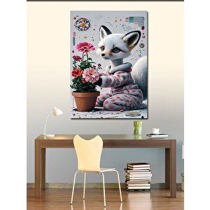 Kanvas Tablo Sevimli Tilki Ve Saksıda Çiçek 70x100 cm