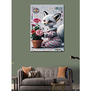 Kanvas Tablo Sevimli Tilki Ve Saksıda Çiçek 70x100 cm