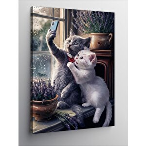 Kanvas Tablo Selfie Çekilen Kediler 100x140 cm