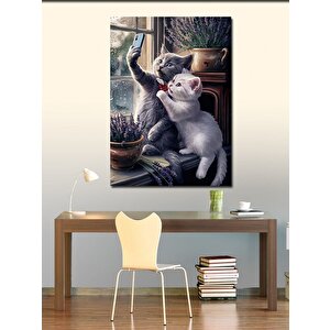 Kanvas Tablo Selfie Çekilen Kediler 100x140 cm