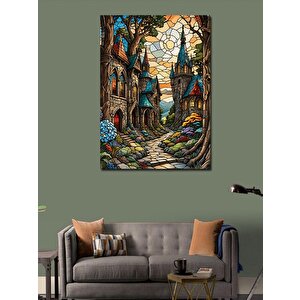 Kanvas Tablo Ev Ve Çiçekler Sürrealist 100x140 cm