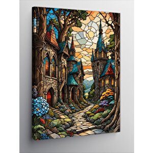 Kanvas Tablo Ev Ve Çiçekler Sürrealist 70x100 cm