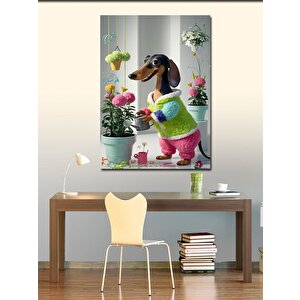 Kanvas Tablo Çiçekleri Sulayan Köpek 70x100 cm