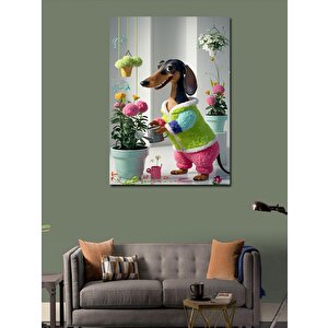 Kanvas Tablo Çiçekleri Sulayan Köpek 70x100 cm