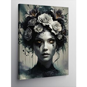 Kanvas Tablo Çiçekler Ve Kadın 100x140 cm