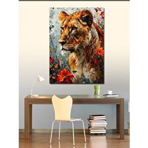 Kanvas Tablo Dişi Aslan Ve Çiçekler 70x100 cm