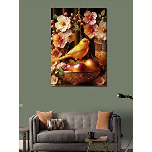 Kanvas Tablo Meyvelerin Üstündeki Kuş Ve Çiçekler 70x100 cm