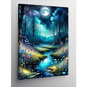 Kanvas Tablo Ay Işında Orman Manzarası Ve Çiçekler 70x100 cm