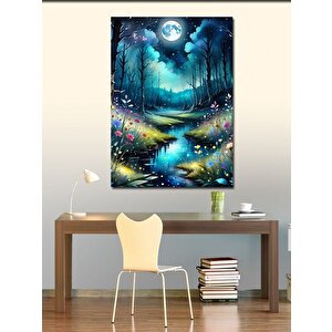 Kanvas Tablo Ay Işında Orman Manzarası Ve Çiçekler 70x100 cm