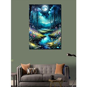 Kanvas Tablo Ay Işında Orman Manzarası Ve Çiçekler 70x100 cm
