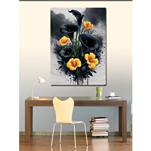 Kanvas Tablo Sari Siyah Çiçekler 100x140 cm