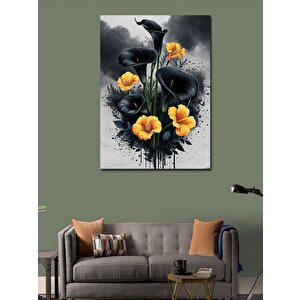 Kanvas Tablo Sari Siyah Çiçekler 100x140 cm
