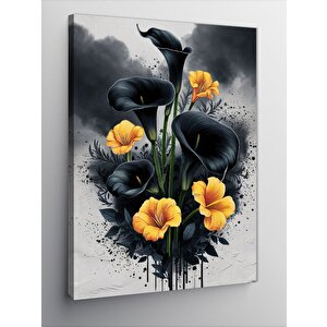 Kanvas Tablo Sari Siyah Çiçekler 70x100 cm