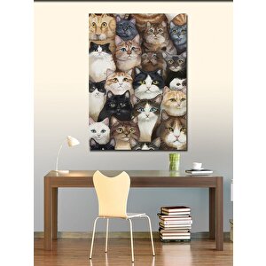 Kanvas Tablo Siyah Kahverengi Sevimli Kediler 70x100 cm