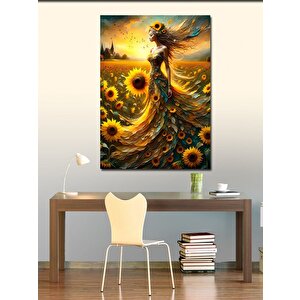 Kanvas Tablo Ay Çiçekleri Ve Kadın 100x140 cm