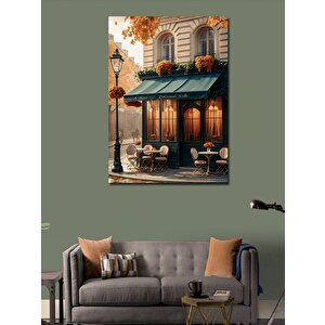 Kanvas Tablo Çiçekli Ev Kafe Ve Sokak Lambası 70x100 cm