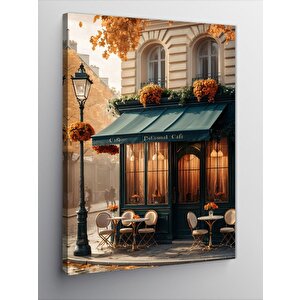 Kanvas Tablo Çiçekli Ev Kafe Ve Sokak Lambası