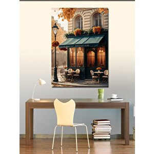 Kanvas Tablo Çiçekli Ev Kafe Ve Sokak Lambası