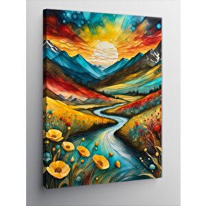 Kanvas Tablo Çiçekler Ve Dağlar 100x140 cm