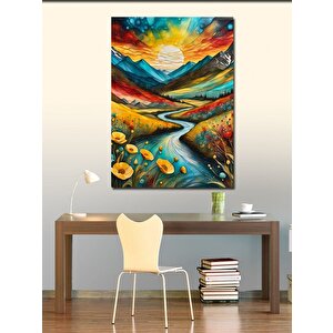 Kanvas Tablo Çiçekler Ve Dağlar 100x140 cm