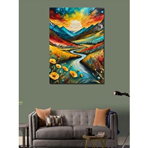Kanvas Tablo Çiçekler Ve Dağlar 100x140 cm