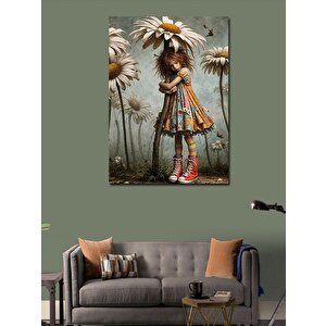 Kanvas Tablo Parmak Kız Ve Papatya 100x140 cm
