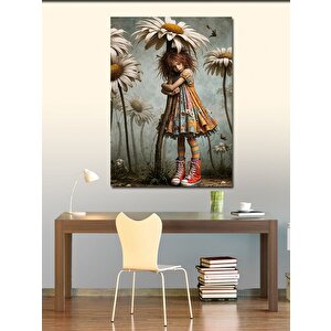 Kanvas Tablo Parmak Kız Ve Papatya 70x100 cm