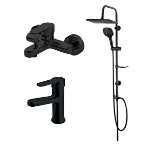 Domino Siyah Lavabo,banyo Bataryası,bold Duş Ünitesi Set