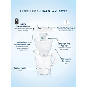 Brita Marella Xl 12 X Maxtra Pro All-in-1 Filtreli Su Arıtma Sürahisi - Beyaz