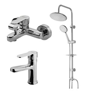 Domino Krom Lavabo-banyo Bataryası Ve Duş Ünitesi 3'lü Set 971521-971511-440615