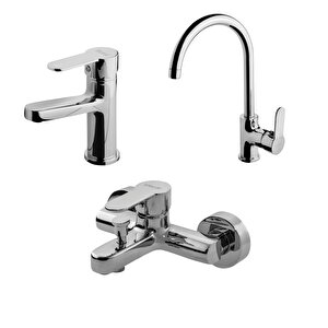 Domino Krom Lavabo-banyo-eviye Bataryası 3'lü Set 971521-971511-971531