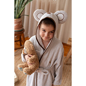 Çocuk Bornozu, Pamuklu, Kapüşonlu, Erkek Çocuk, Koala Ayı, Gri (9-10 Yaş) 9-10 Yaş